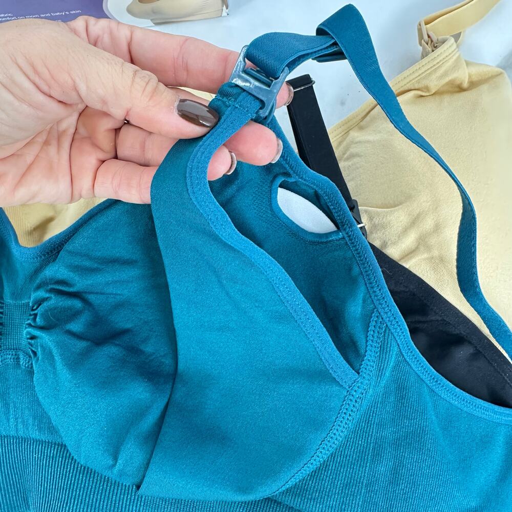 GXXGE Maternity Nursing Bra 4 pc Set Size L Black Tan Blue Burgundy Stretchy NEW - Picture 7 of 7